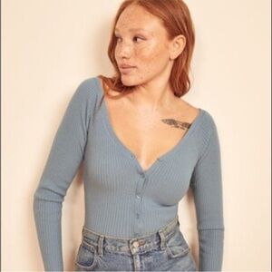 Reformation Faro Sweater in Parisian Blue 100% cashmere